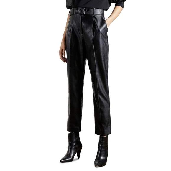 Ted Baker London Faydell Pleather Belted Trousers Sz. 6 - Picture 3 of 15
